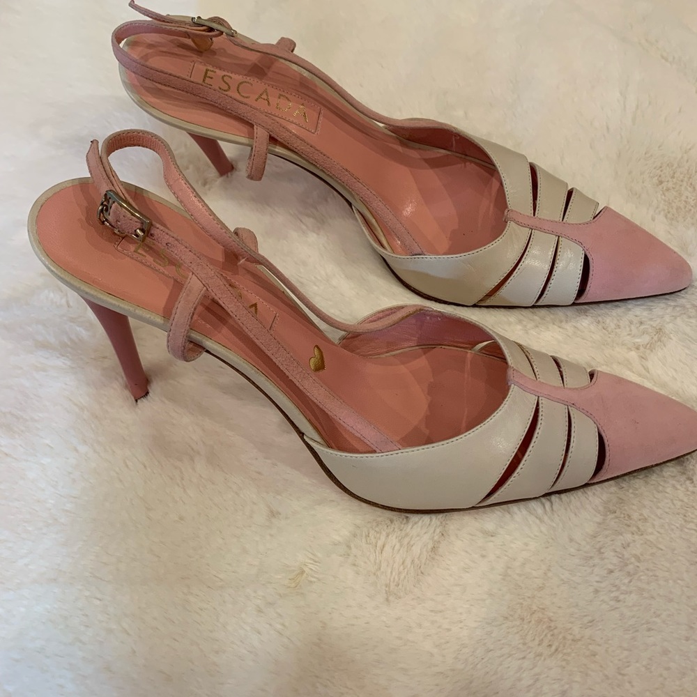 Pink suede toe with beige leather sling back